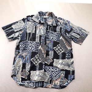Kathie Lee Collection Womens Blouse Size 10 Rayon Safari Giraffe Leopard Print